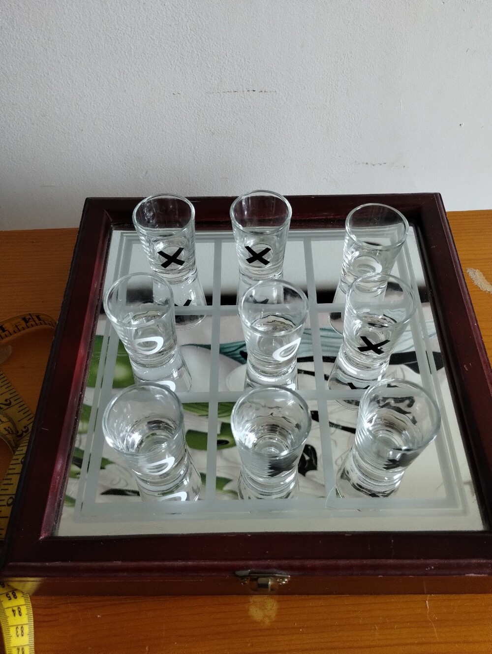 Glass Shooter Tic Tac Toe In Wooden Box